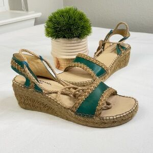 Eric Michael Women's Shoes Espadrilles Wedge Leather Straps Size 9.5 Ankle Wrap